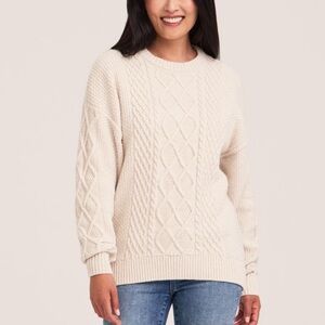 Denver Hayes Windriver tan cotton blend Cable Knit crew neck Sweater